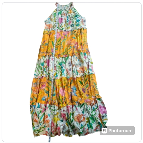 PQ Swim x Anthropologie Floral Ruffle Tiered Maxi Dress Orange M/L - Picture 11 of 14